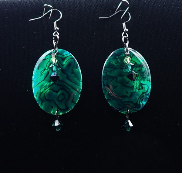 Product Image and Link for Paua Shell Earring, Large Oval, Emerald