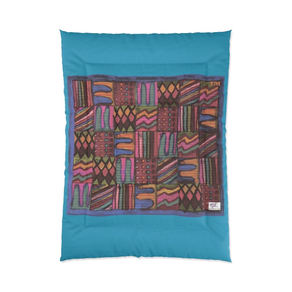 Product Image and Link for Comforter: “Psychedelic Calendar Muted(tm)” – Four Sizes – Turquoise Background