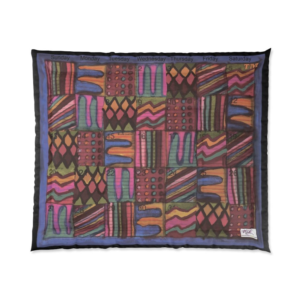 Product Image and Link for Comforter: “Psychedelic Calendar Muted(tm)” – Four Sizes – Black