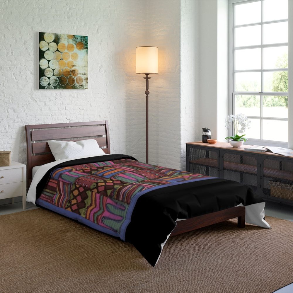 Product Image and Link for Comforter: “Psychedelic Calendar Muted(tm)” – Four Sizes – Black
