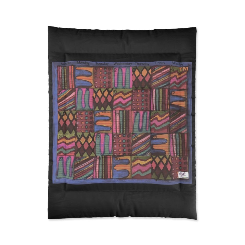 Product Image and Link for Comforter: “Psychedelic Calendar Muted(tm)” – Four Sizes – Black