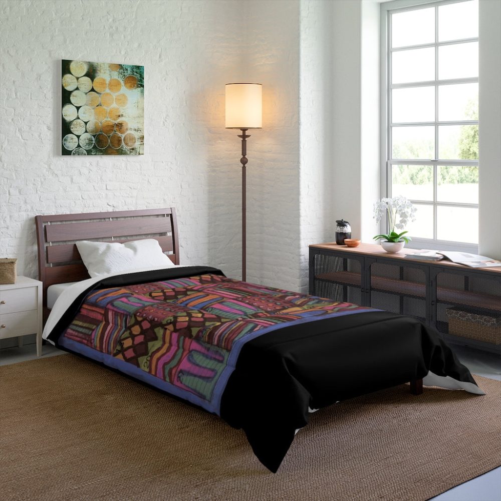Product Image and Link for Comforter: “Psychedelic Calendar Muted(tm)” – Four Sizes – Black