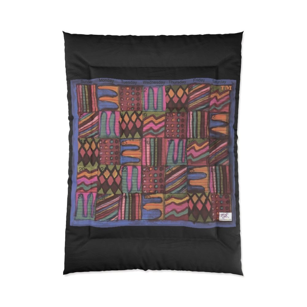 Product Image and Link for Comforter: “Psychedelic Calendar Muted(tm)” – Four Sizes – Black