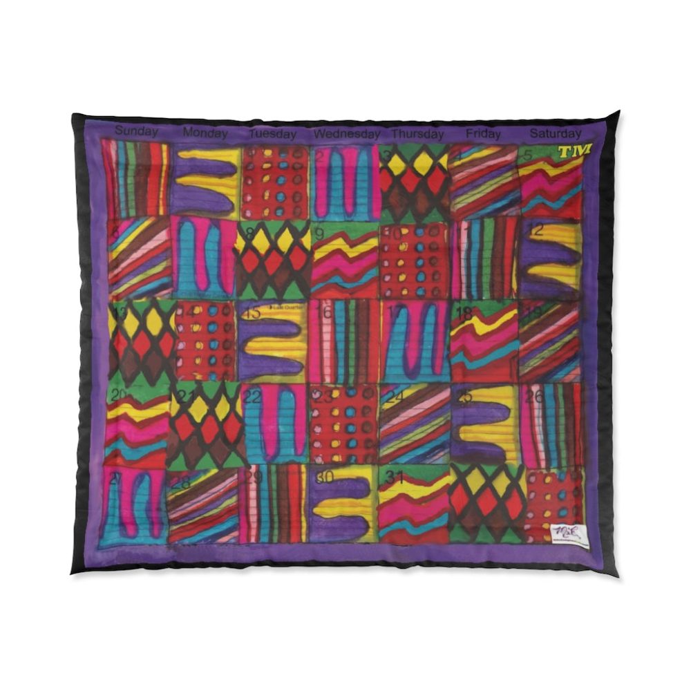 Product Image and Link for Comforter: “Psychedelic Calendar(tm)” – Vibrant – Four Sizes – Black