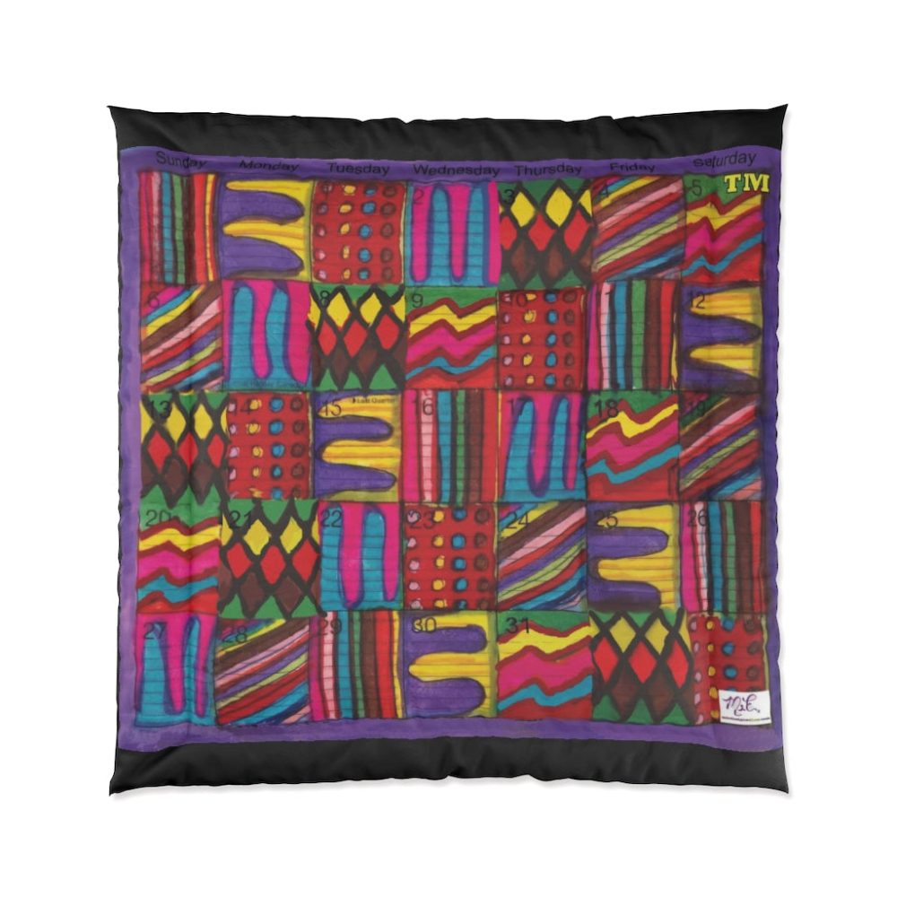Product Image and Link for Comforter: “Psychedelic Calendar(tm)” – Vibrant – Four Sizes – Black