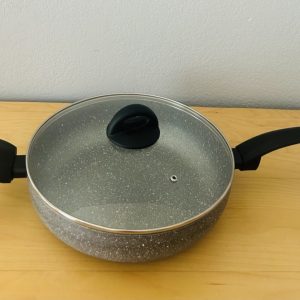 Product Image and Link for 11″ Lava Stone Frying Pan with Glass Lid/Sarten con recubrimiento de Piedra de Lava de 28cm