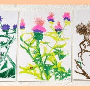Product Image and Link for “E Street Thistles” original risograph wall art