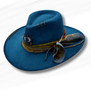 Product Image and Link for Teal Third Eye Vegan Suede Western Hat – Hand-Decorated Boho Statement Piece