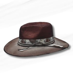 Product Image and Link for Hand-Painted Bronze/Brown Ombre Vegan Suede Western Hat – Snakeskin Band & Burned Brim Rustic Style