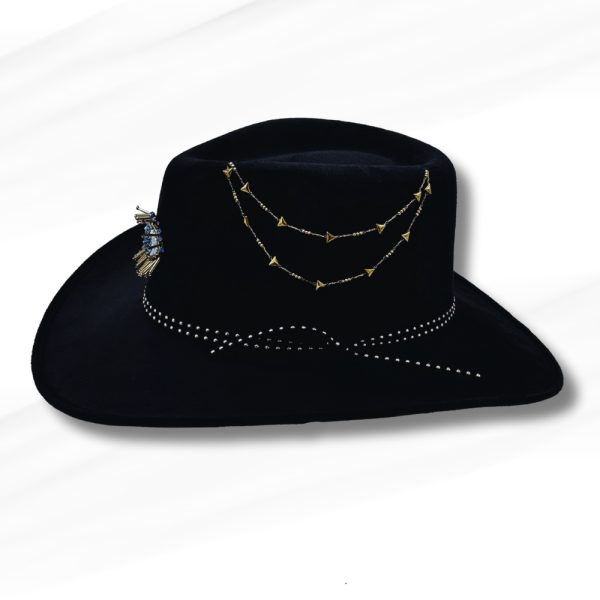 Product Image and Link for Black Third Eye Vegan Suede Western Hat – Handmade in Mexico – Hand-Decorated Boho Statement Piece