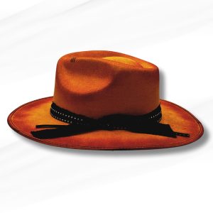 Product Image and Link for Burned Crown & Brim Vegan Suede Western Hat – Black Studded Band Rustic Style