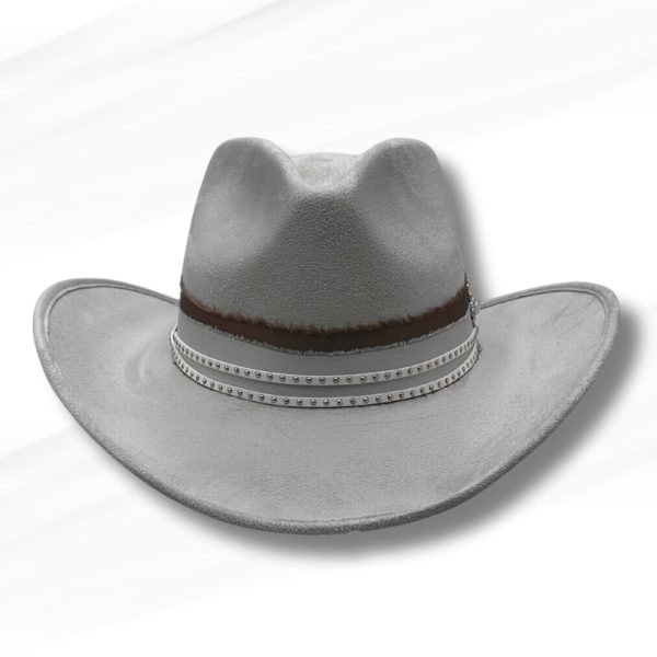 Product Image and Link for Off-White Vegan Suede Western Hat – Pearl Stud Band & Satin Ribbon Bow – Bridal or Rustic-Chic Style