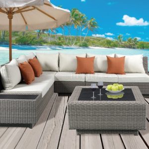 Product Image and Link for Salena Patio L shape Sofa & Ottoman