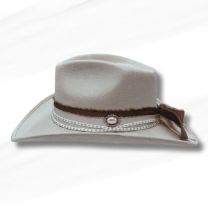 Product Image and Link for Off-White Vegan Suede Western Hat – Pearl Stud Band & Satin Ribbon Bow – Bridal or Rustic-Chic Style