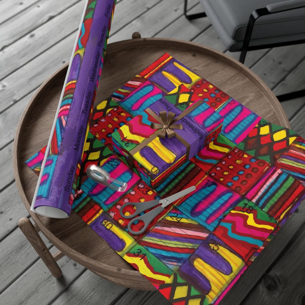 Product Image and Link for Gift Wrap Papers – “Psychedelic Calendar(tm)” – “Vibrant(tm)” – Large Square – Three Sizes
