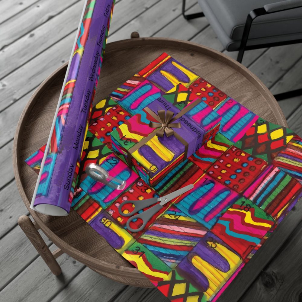 Product Image and Link for Gift Wrap Papers – “Psychedelic Calendar(tm)” – “Vibrant(tm)” – Large Square – Three Sizes