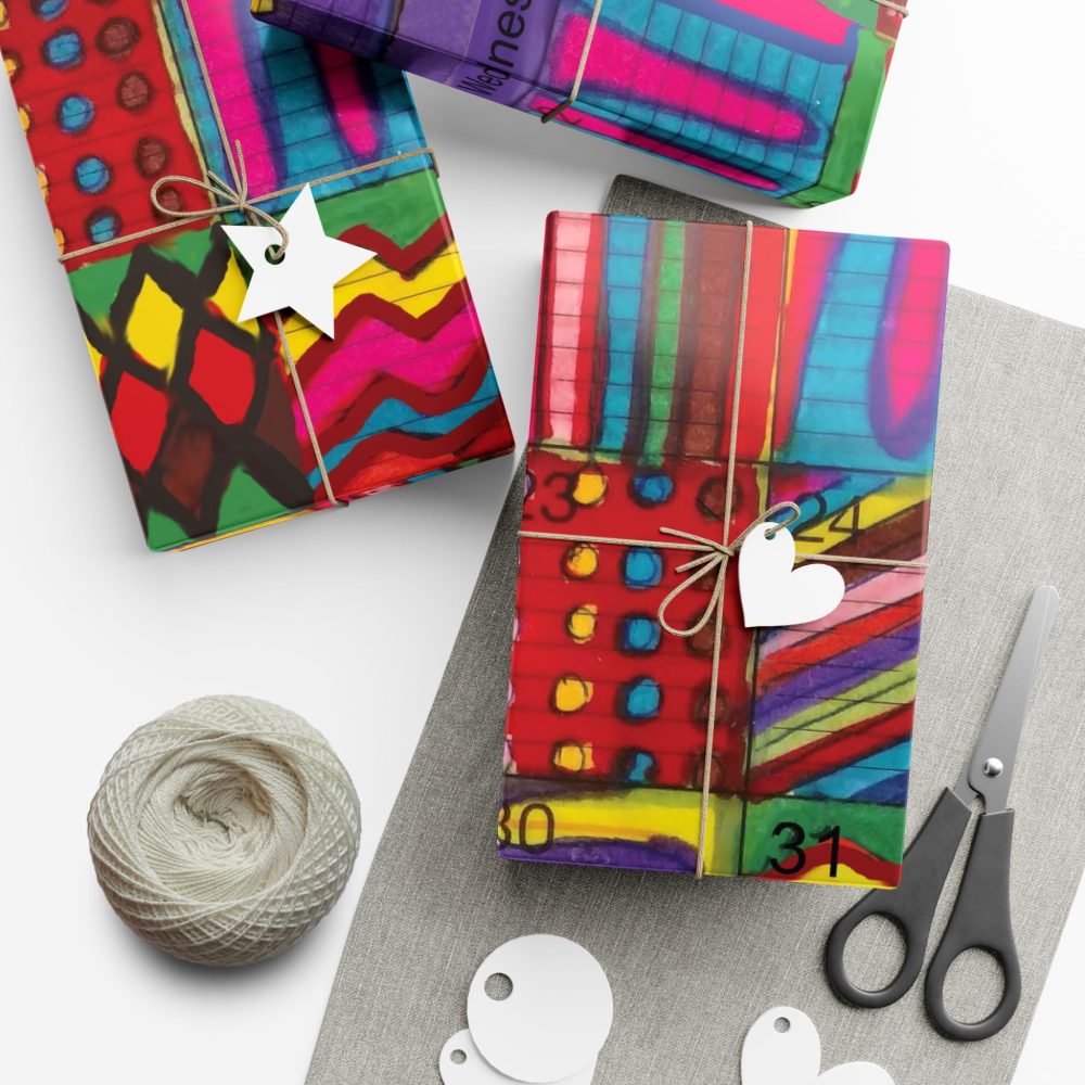 Product Image and Link for Gift Wrap Papers – “Psychedelic Calendar(tm)” – “Vibrant(tm)” – Large Square – Three Sizes