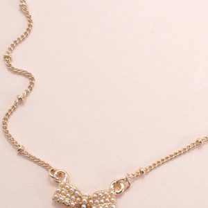 Product Image and Link for Gold plated pearl bow necklace