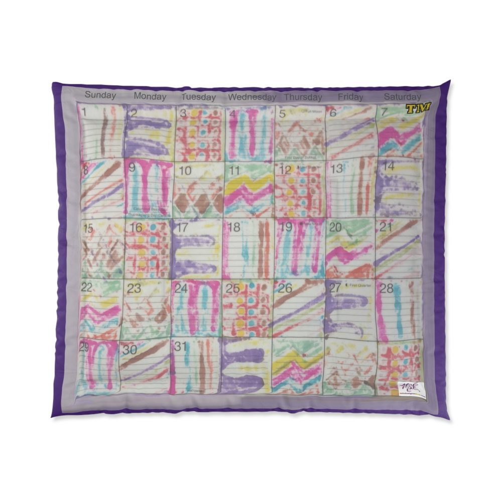 Product Image and Link for Comforter: “Psychedelic Calendar Seeped(tm)” – Four Sizes – Purple