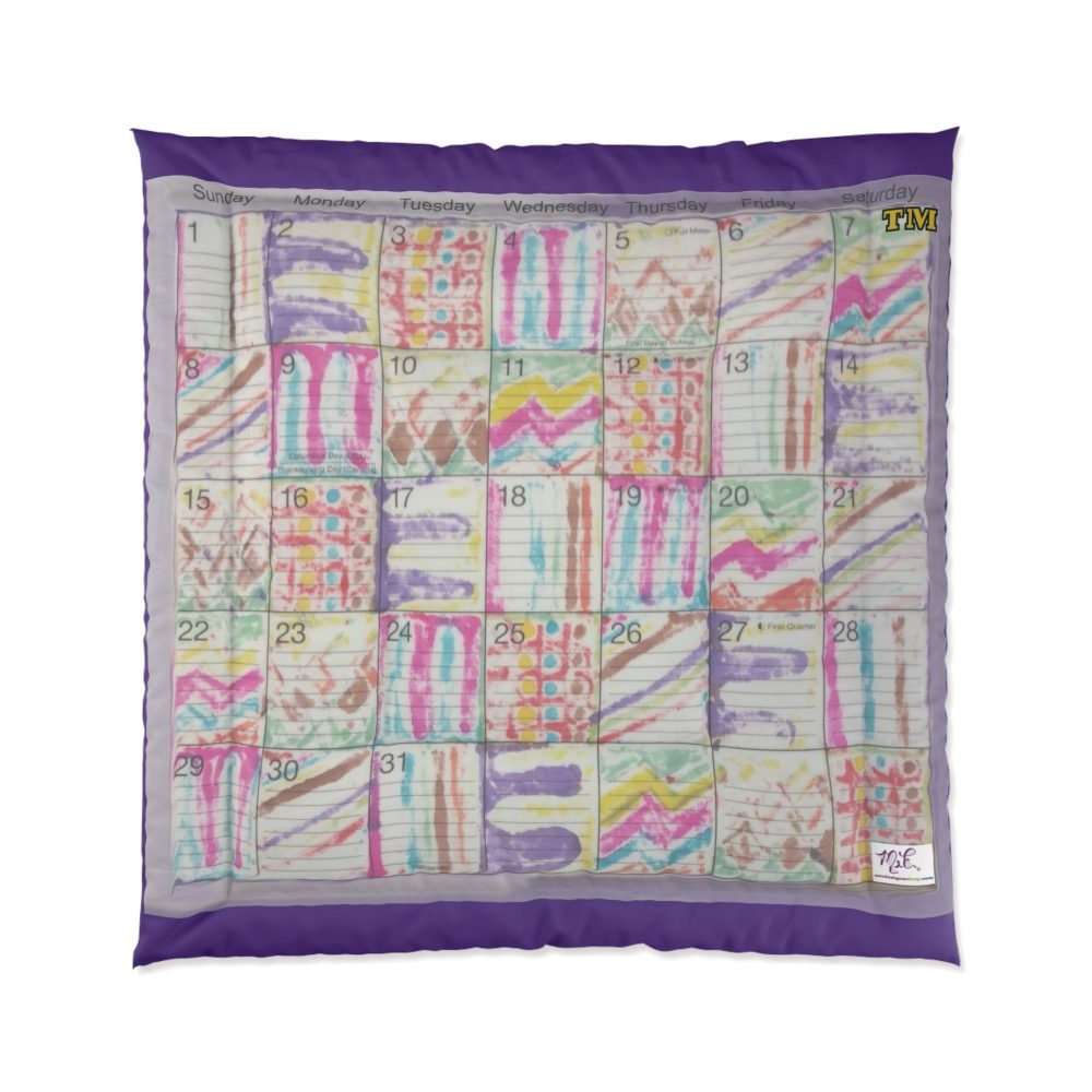 Product Image and Link for Comforter: “Psychedelic Calendar Seeped(tm)” – Four Sizes – Purple