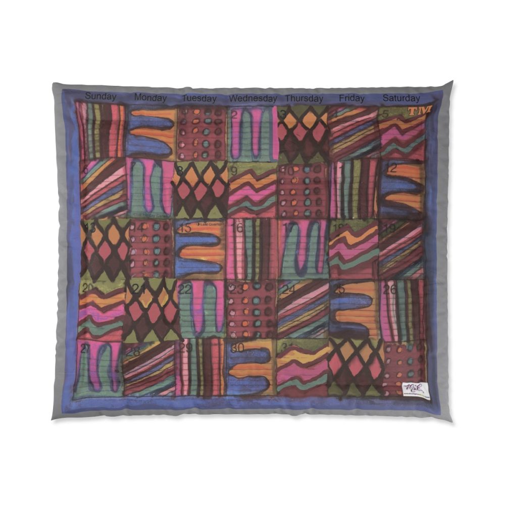 Product Image and Link for Comforter: “Psychedelic Calendar Muted(tm)” – Four Sizes – Gray