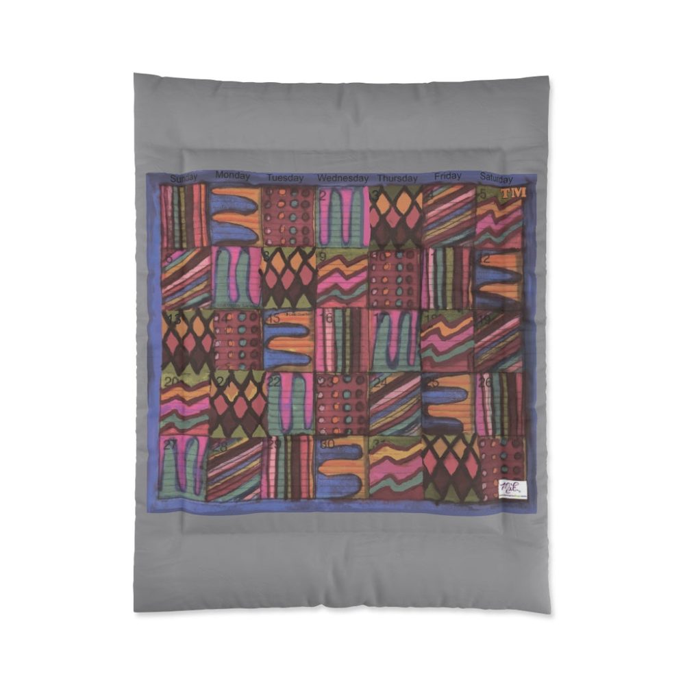 Product Image and Link for Comforter: “Psychedelic Calendar Muted(tm)” – Four Sizes – Gray