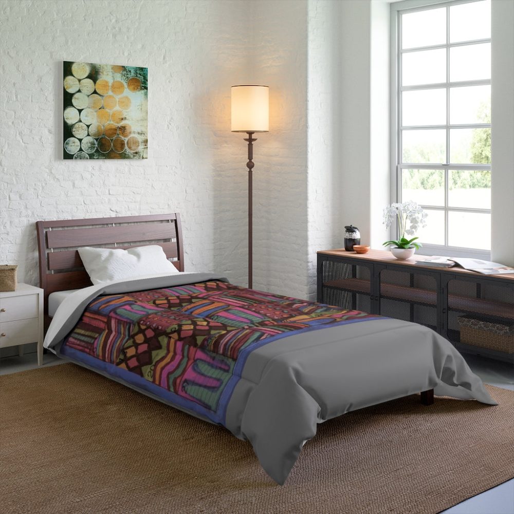 Product Image and Link for Comforter: “Psychedelic Calendar Muted(tm)” – Four Sizes – Gray