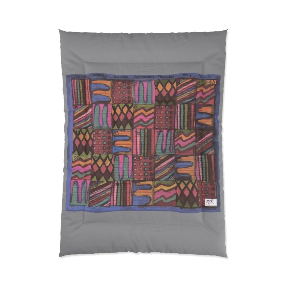 Product Image and Link for Comforter: “Psychedelic Calendar Muted(tm)” – Four Sizes – Gray