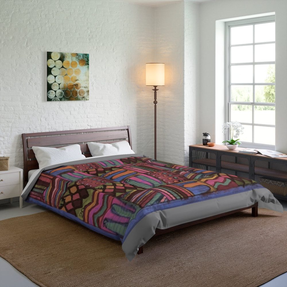 Product Image and Link for Comforter: “Psychedelic Calendar Muted(tm)” – Four Sizes – Gray