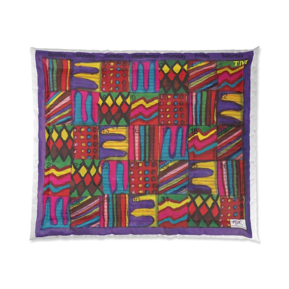 Product Image and Link for Comforter: “Psychedelic Calendar Vibrant(tm)” – Four Sizes – White