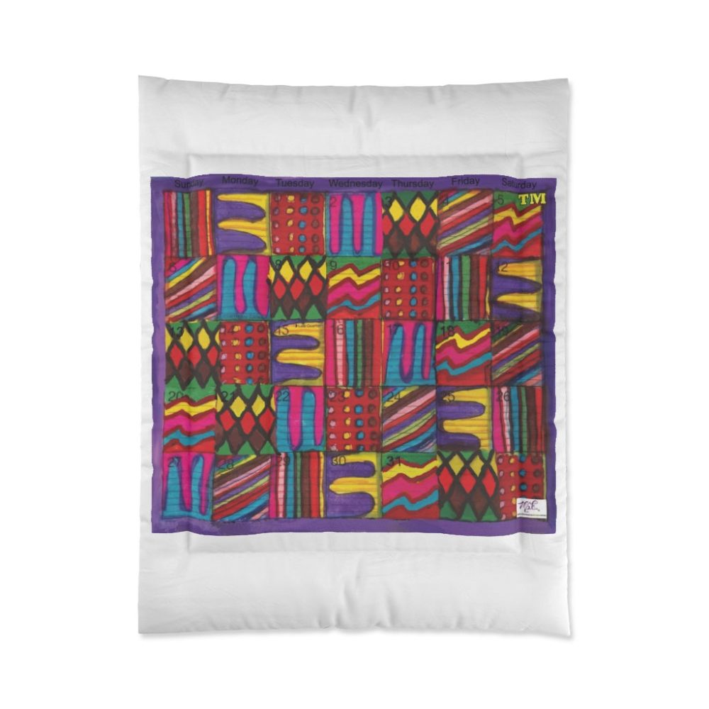 Product Image and Link for Comforter: “Psychedelic Calendar Vibrant(tm)” – Four Sizes – White