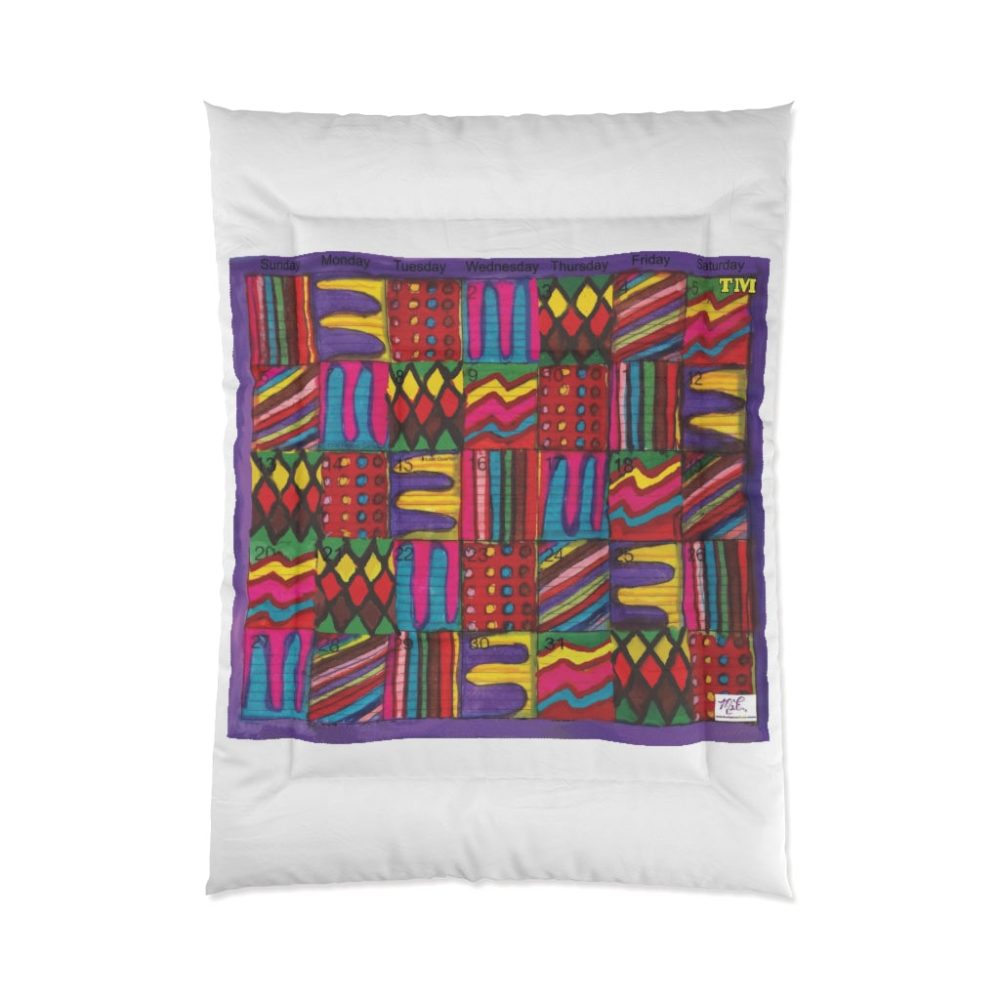 Product Image and Link for Comforter: “Psychedelic Calendar Vibrant(tm)” – Four Sizes – White