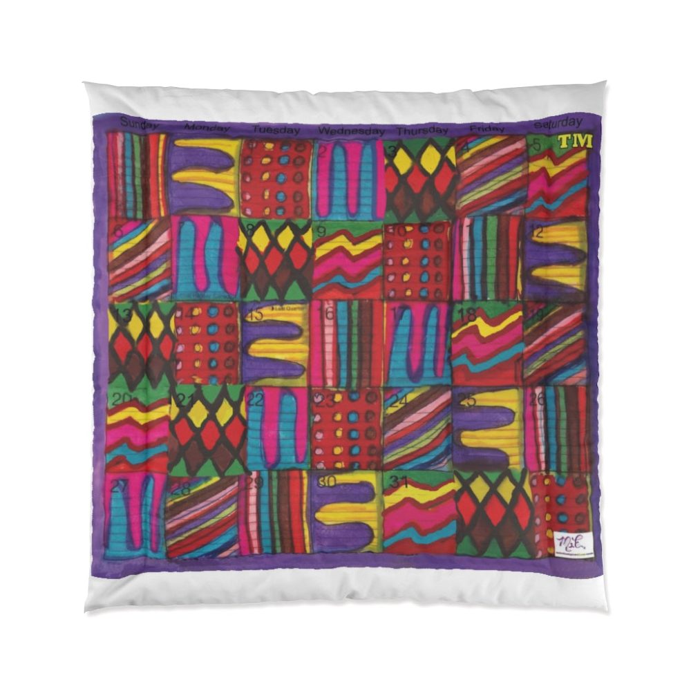 Product Image and Link for Comforter: “Psychedelic Calendar Vibrant(tm)” – Four Sizes – White
