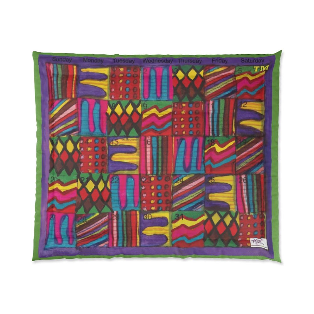 Product Image and Link for Comforter: “Psychedelic Calendar Vibrant(tm)” – Four Sizes – Green