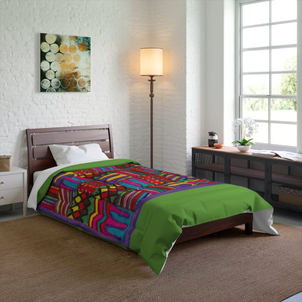 Product Image and Link for Comforter: “Psychedelic Calendar Vibrant(tm)” – Four Sizes – Green