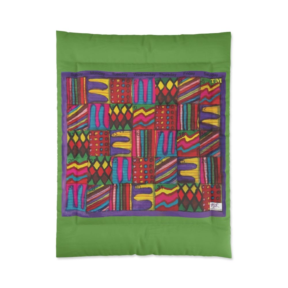 Product Image and Link for Comforter: “Psychedelic Calendar Vibrant(tm)” – Four Sizes – Green