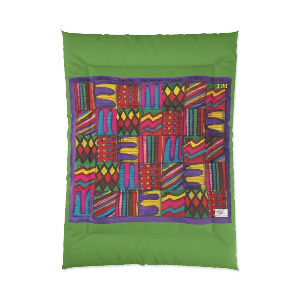 Product Image and Link for Comforter: “Psychedelic Calendar Vibrant(tm)” – Four Sizes – Green