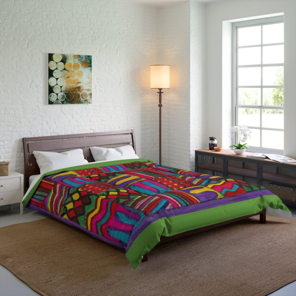 Product Image and Link for Comforter: “Psychedelic Calendar Vibrant(tm)” – Four Sizes – Green