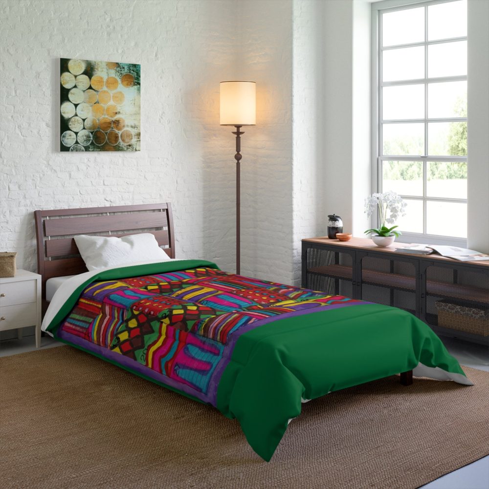 Product Image and Link for Comforter: “Psychedelic Calendar(tm)” – Vibrant – Four Sizes – Dark Green