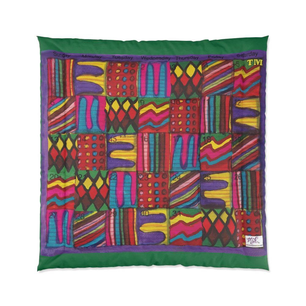 Product Image and Link for Comforter: “Psychedelic Calendar(tm)” – Vibrant – Four Sizes – Dark Green