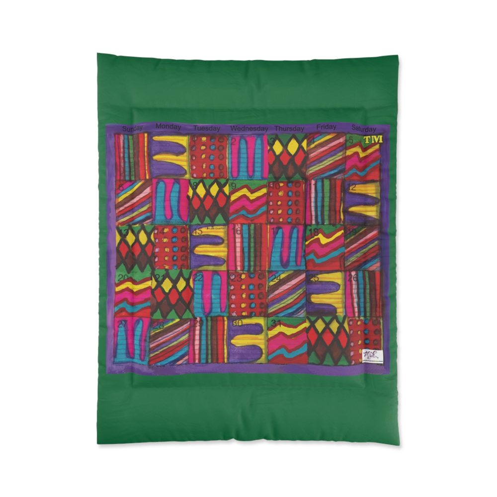 Product Image and Link for Comforter: “Psychedelic Calendar(tm)” – Vibrant – Four Sizes – Dark Green