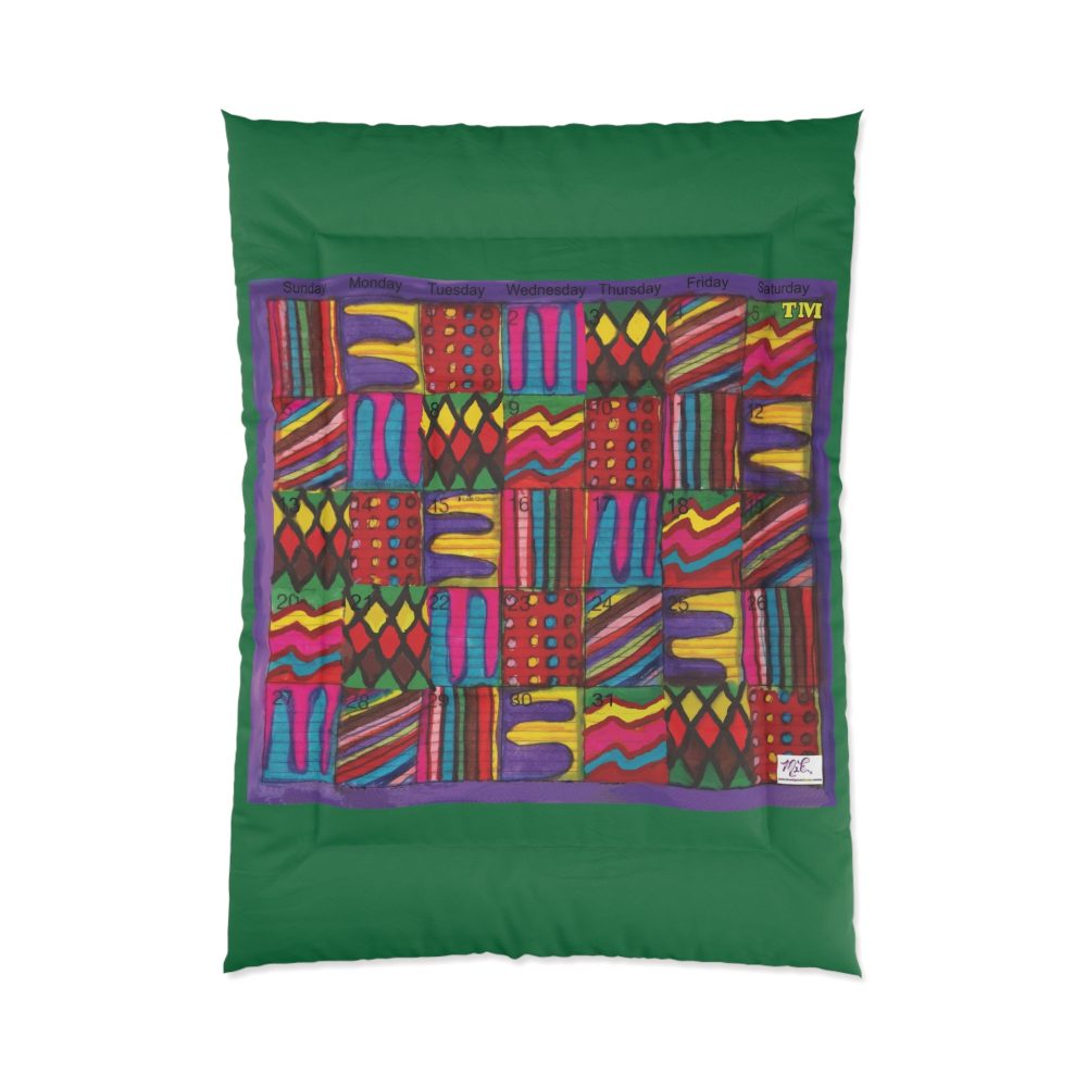 Product Image and Link for Comforter: “Psychedelic Calendar(tm)” – Vibrant – Four Sizes – Dark Green