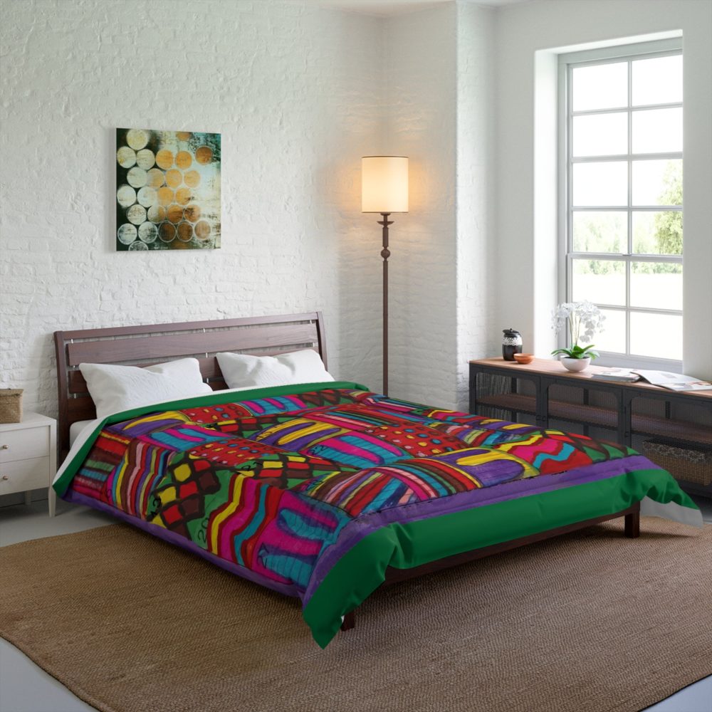 Product Image and Link for Comforter: “Psychedelic Calendar(tm)” – Vibrant – Four Sizes – Dark Green