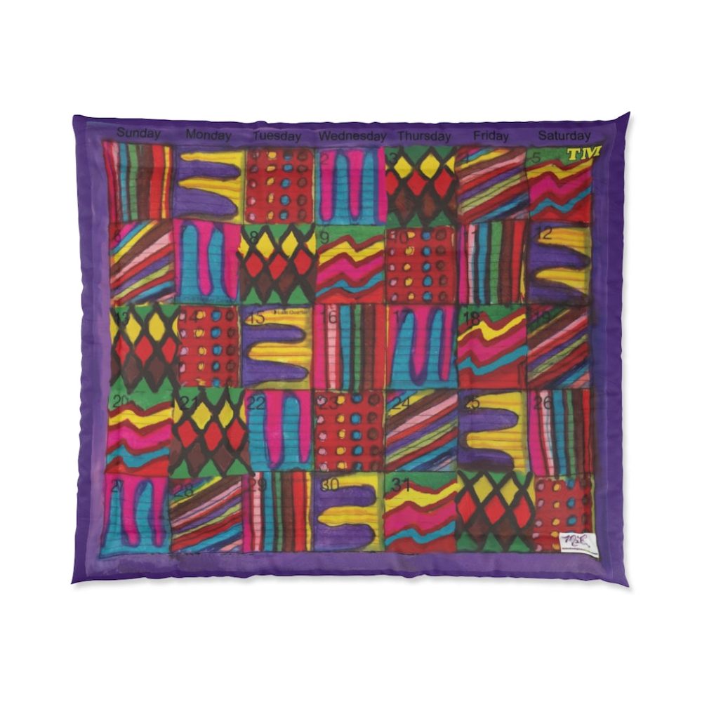 Product Image and Link for Comforter: “Psychedelic Calendar Vibrant(tm)” – Four Sizes – Purple