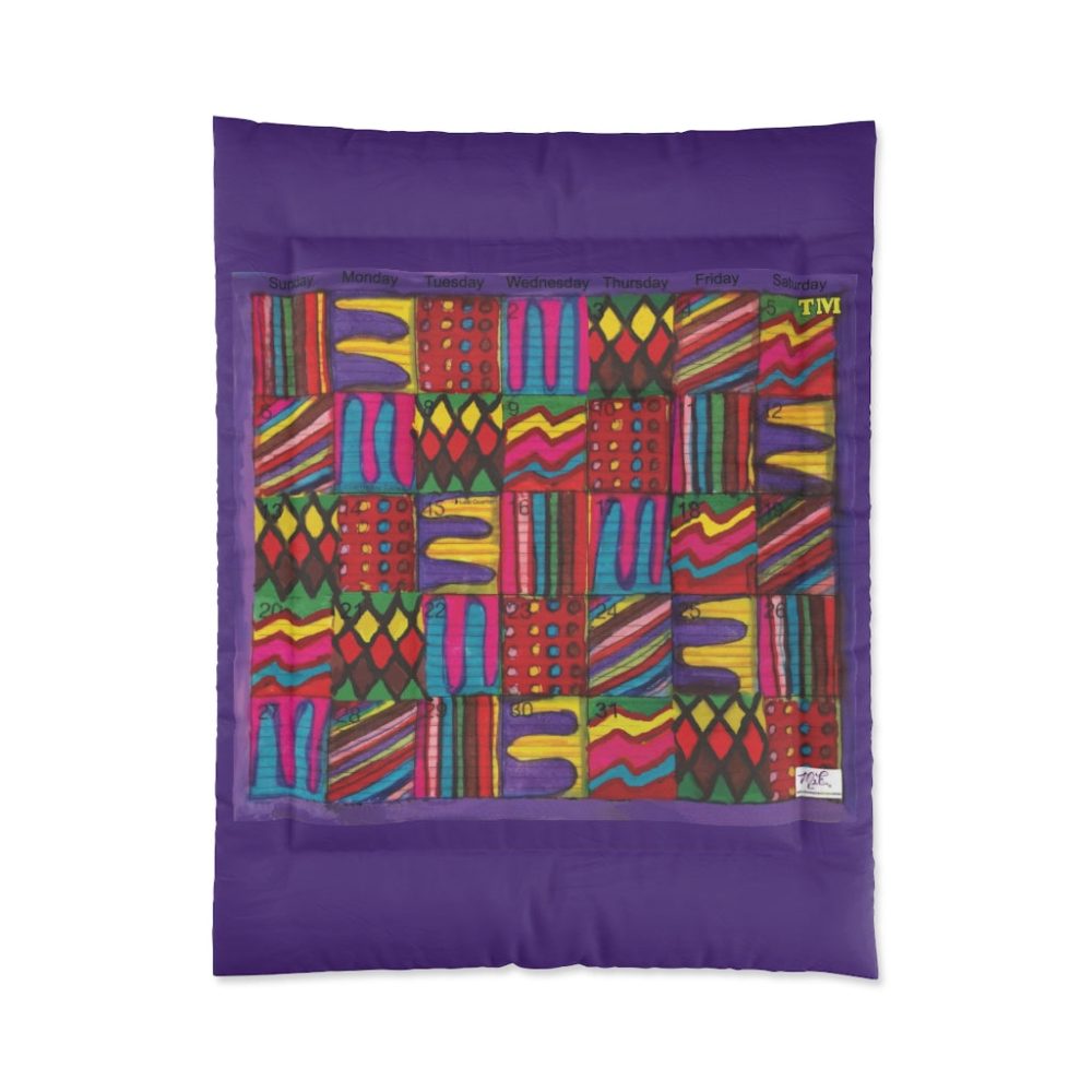Product Image and Link for Comforter: “Psychedelic Calendar Vibrant(tm)” – Four Sizes – Purple