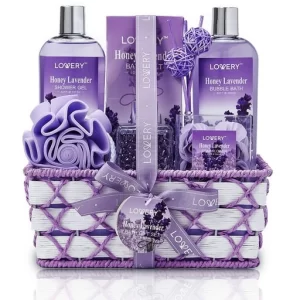 Product Image and Link for Honey Lavender Luxury Bath & Relaxation Gift Basket — Calm, Comfort & Care