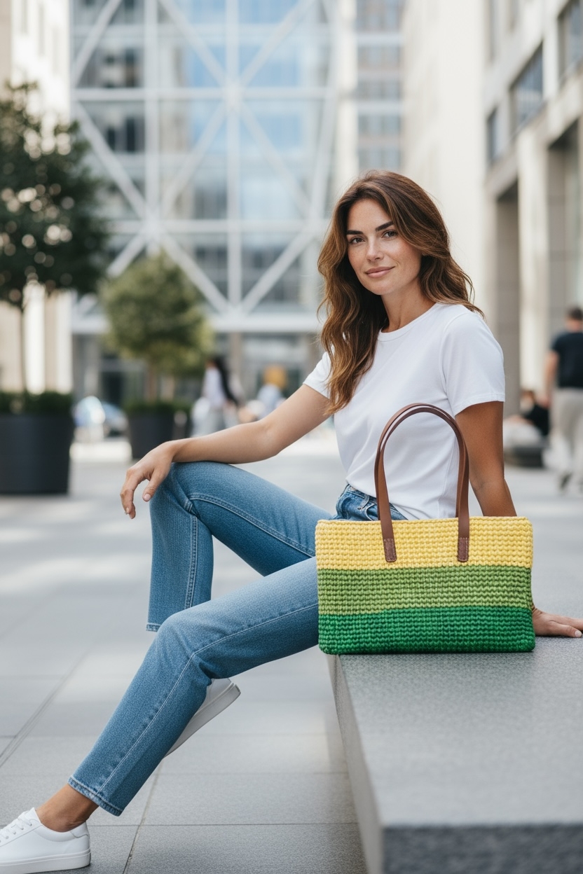 Product Image and Link for Knitted Laptop Bag – Yellow & Greens