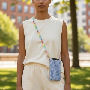 Product Image and Link for MINI PHONE BAG – Light Blue & Multi-Colored Strap