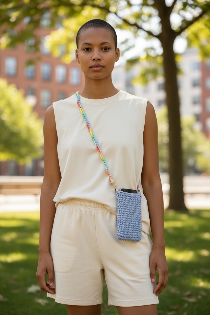 Product Image and Link for MINI PHONE BAG – Light Blue & Multi-Colored Strap