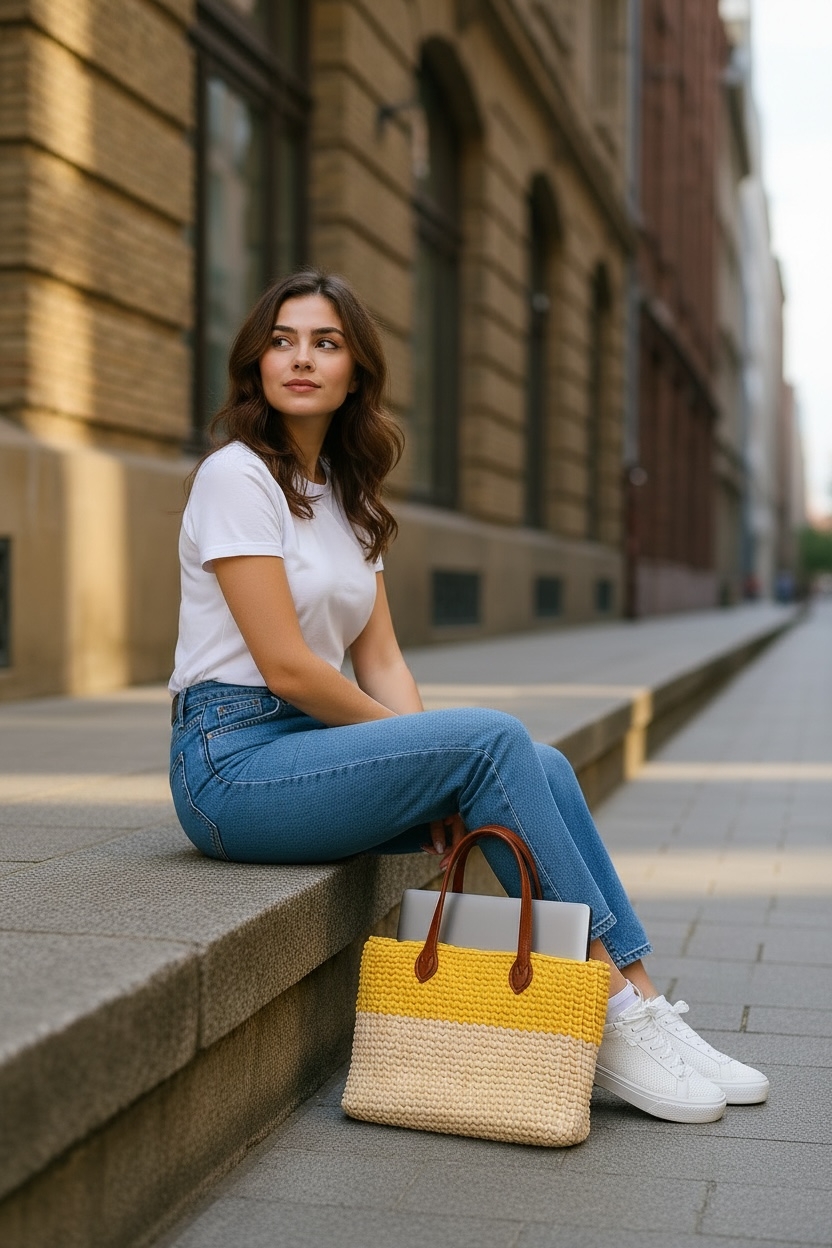 Product Image and Link for Knitted Laptop Bag – Yellow & Tan